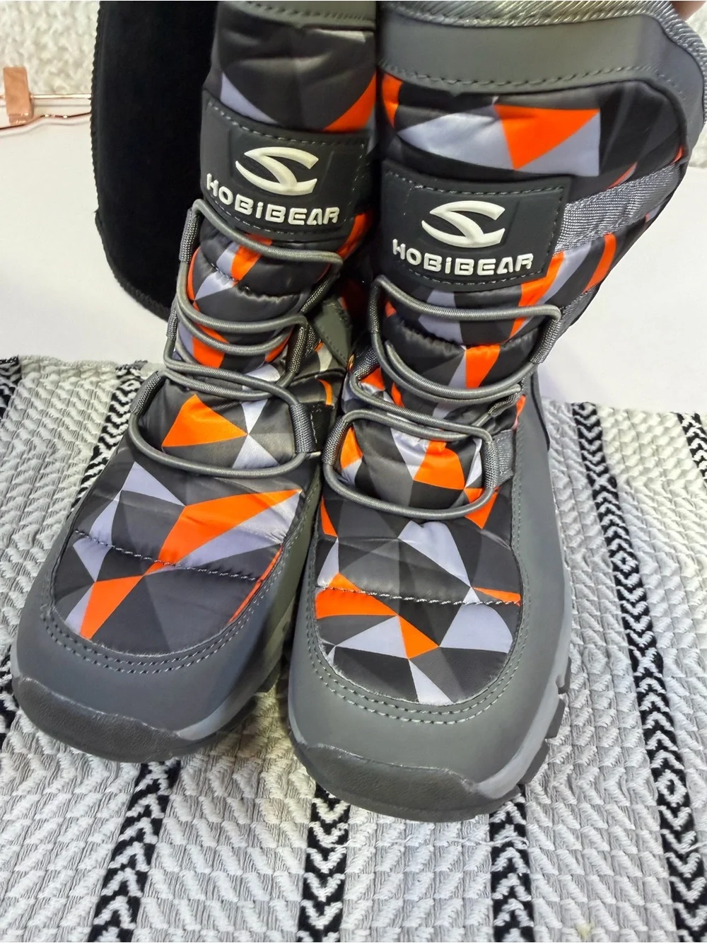 Hobibear Kids Gray & Orange Geometric Winter Boots